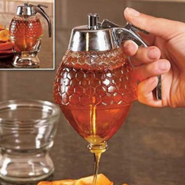 Norpro Premium Honungssirapsdispenser Burk 2,4 dl Glas Bikupa Avtryckare