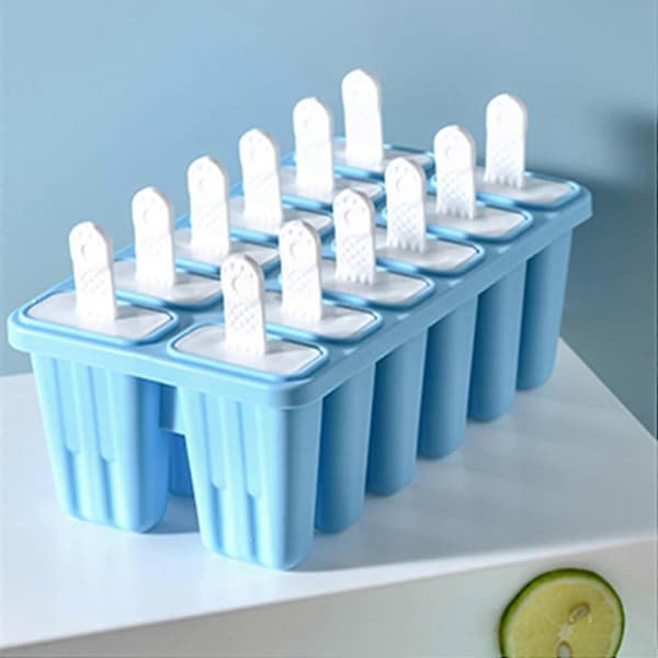 Isglassformar 12-pack silikon Isglassform Lätt att ta ur (12 hålrum, ljusblå)