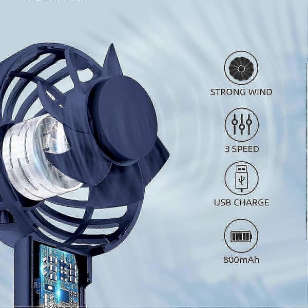 Mini Håndholdt Ventilator - 3-trins USB Genopladelig Bærbar Bordventilator med Spænde (Blå)