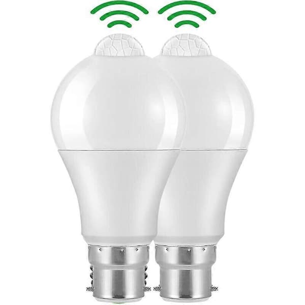 B22 LED-rörelsesensorlampa, 12W, 1020lm, kallvit, vattentät (2-pack)