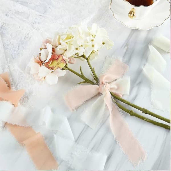 Håndlavede frynsede chiffon silke bånd til bryllupsinvitationer, brudebuketter, julepynt Blå grön