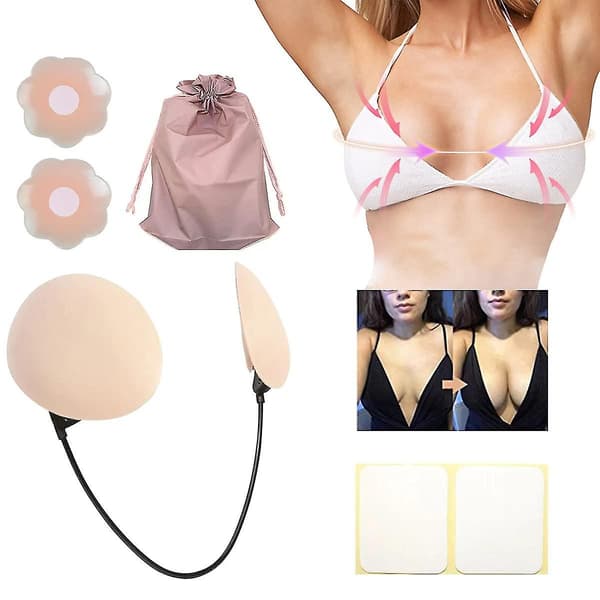 Push Up Frontlös BH Kit Djup Urringning BH Kit BH Dold BH Hud Beige