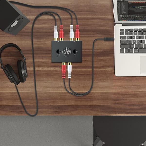 Portable Stereo Audio Switcher with Mute Button, 2x1 and 1x2 DB Switch for RCA Left/Right Audio Signals