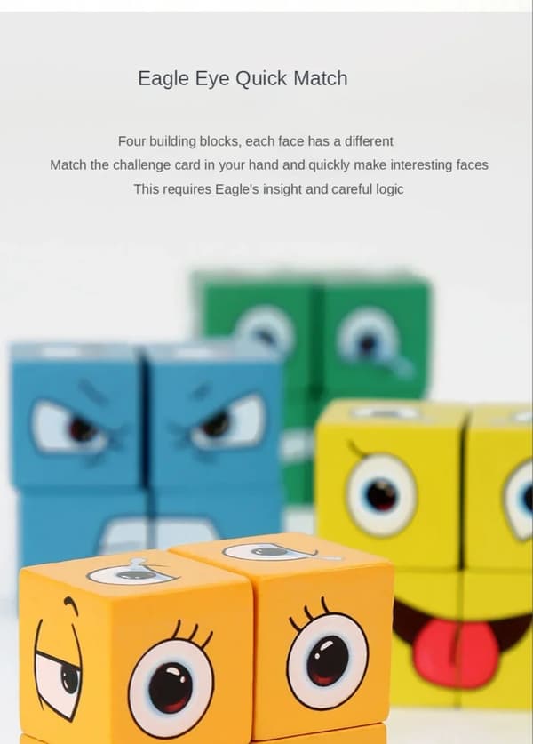 Kub Ansiktsbytes Träpussel Byggstenar Brädspel Montessori Uttryck Träblock Blocos För Barn Leksaker Present_Super Gift Iron Box 64pcs card