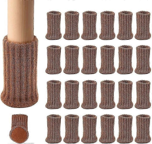 24 stolar strumpor, halkfria stickade högelastiska möbelbensstrumpor, golvskydd_Billiga gåvor brown