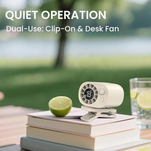 Bil Clip-on Ventilator med LED Display - 360° Rotation, Justerbar Hastighedsventilator White