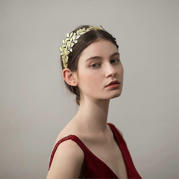 Høykvalitets Gullblad Brudekrone Gresk Gudinne Hodebånd Laurbærblader Krone Gullblad Gren Krone Gresk Gudinne Hodeplagg for Kvinner Jenter