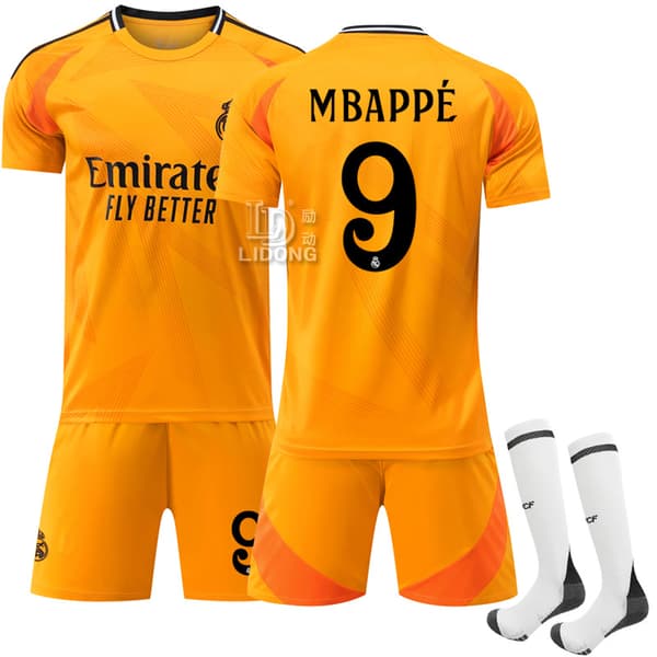 Gos- 2425 Real Madrid Bortedrakt Fotballdrakt Oransje 9 MBAPPE #24