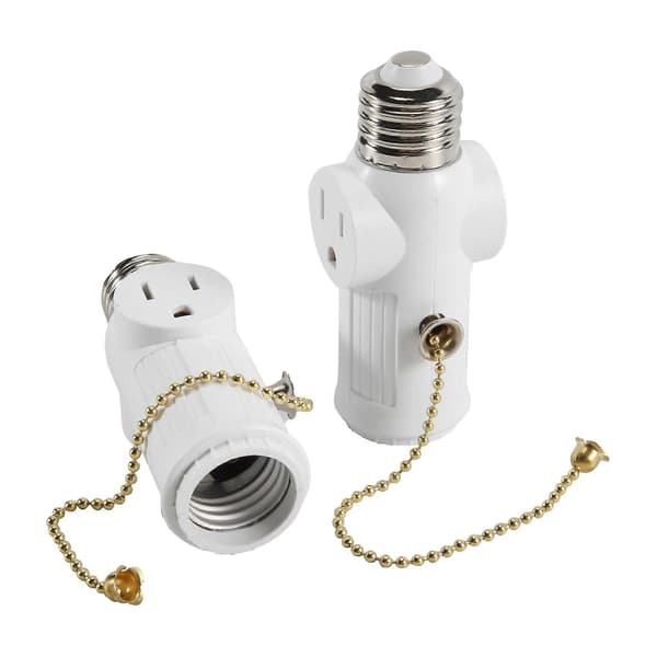2 stk. lysfatning til stikadapter, E26/E27 pærestikadapter, fatninger understøtter 3-benet lysstik US-stik White
