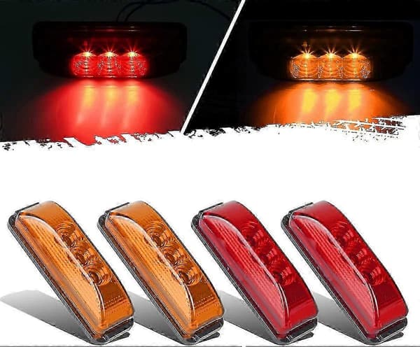 3,9 tommer 3 LED lastbil trailer lys Forreste bageste LED sidemarkeringslys Afstandsindikator monteringsreflektorer (2 gule+2 røde)