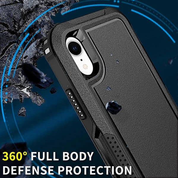 For iPhone XR 3 in 1 PC + TPU Shockproof Phone Case Black