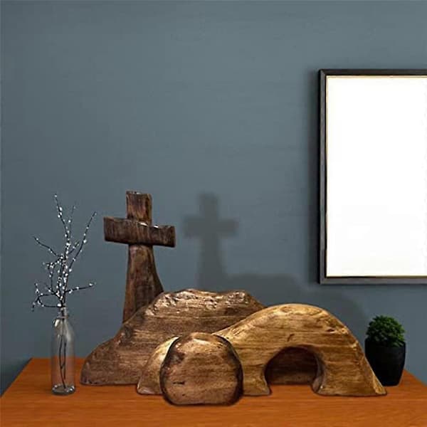 The Empty Tomb Easter Scene and, Wooden Easter Grave Scene Decoration, Wooden Easter Rebirth Decor