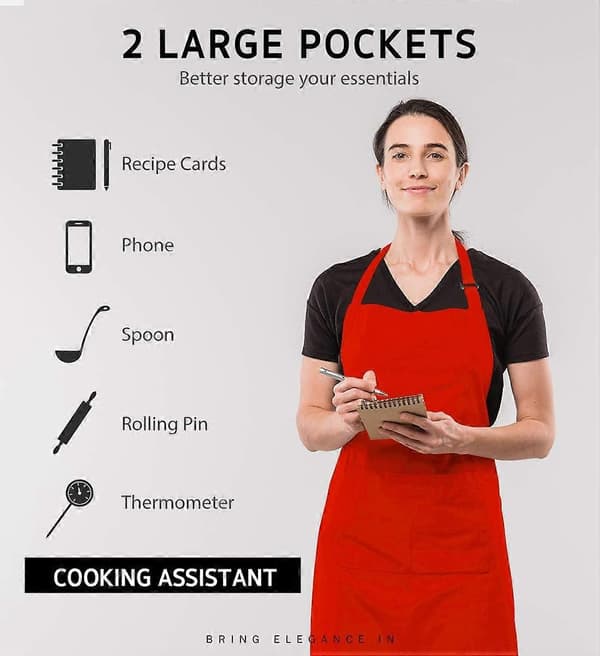 2-pack justerbart förkläde, vattenavvisande med 2 fickor för matlagning, kök, grillning och målning, rött