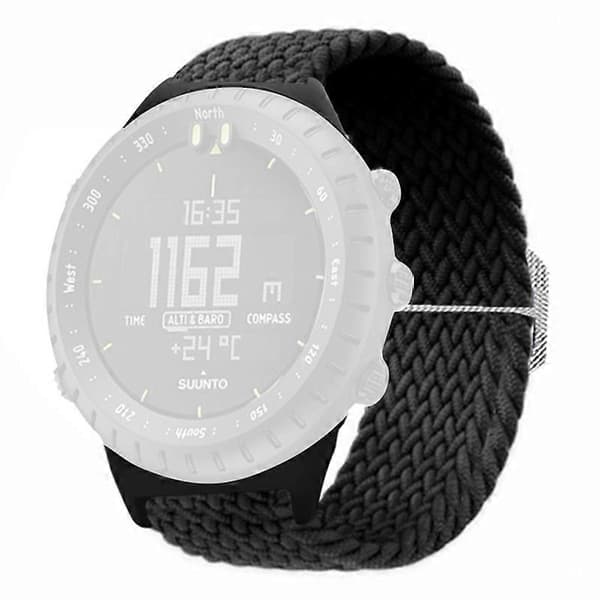 Højkvalitets Strækbar 22mm Blød Nylon Elastisk Flettet Rem Urrem Til Suunto Core Black