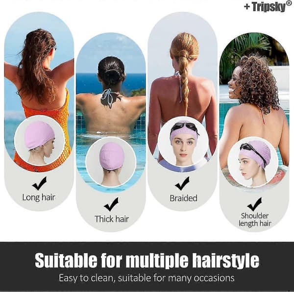 Badehætter til kvinder, vandtætte silikonebadehætter til langt hår, holdbare elastiske skridsikre badehætter Purple