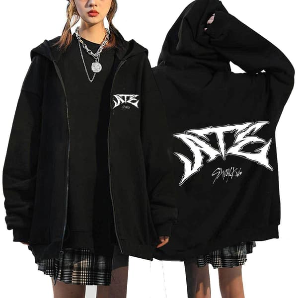 Stray Kids ATZ Sanger Hættetrøje Løs Hættetrøje Sort 1 Black 1 M