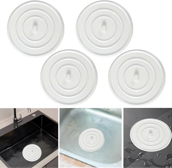 Silikonavløpsplugg - 4 11 cm - Avløpsstopper - Universal - For kjøkken, bad, badekar, vask - Hvit