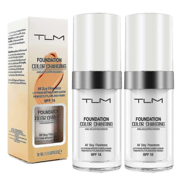 2 stk Tlm farveskiftende foundation til aldrende hud, flydende makeupbase nøgen ansigtsconcealercreme