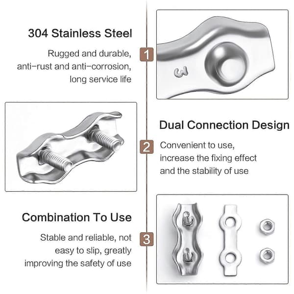 15 stk. M3 Wire Reb Kabelsamling 2-post Kabelsamlinger Clips Holdbare Duplex Wire Reb Clips Samlinger Kraftig Rustfrit Stål Duplex Bolt Kabelsamling Til