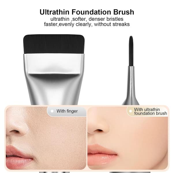 Flad Foundationbørste, Koreansk Makeupbørste Spatel Ansigtsbørste til Flydende Foundation, Premium Ansigtsmakeupbørste til Blanding af Creme (Sølv)