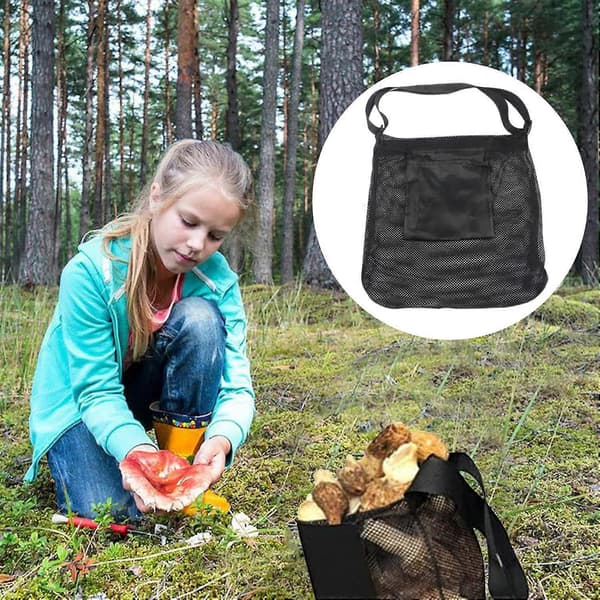 Høstpose - til grøntsager og frugter - Sammenfoldelig - Frugtplukkepose - Genanvendelige poser - 45*45cm - Netmateriale - Camping - sort
