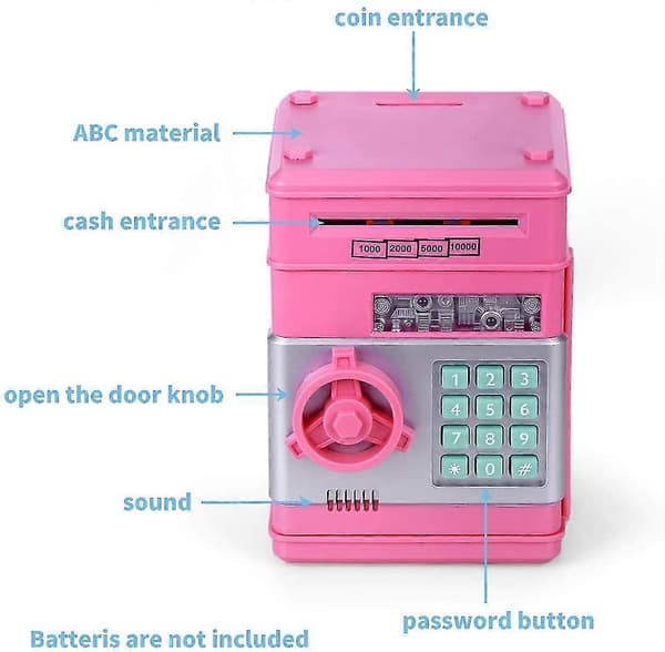 Sparegris for jenter 4-11 år, sikker bank for barn Pink