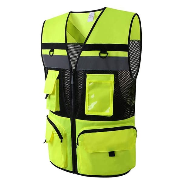 Reflekterande säkerhetsväst - Multi-pocket reflekterande säkerhetsväst - Grön(XL) xl