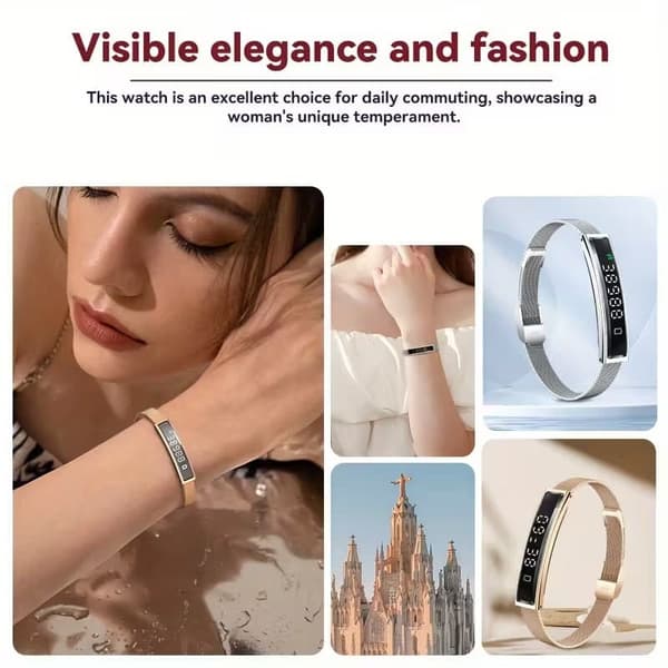 Smart Bracelet with Pedometer, Multiple Sport Modes, Lightweight Smartwatch for iPhone & Android Gold Gold Steel strip + silicone strip