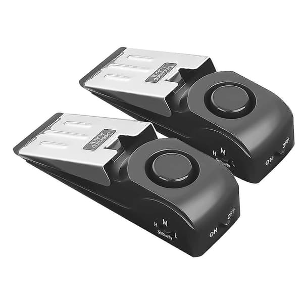 2-pack dörrstopplarm, dörrlarm med 120DB säkerhetssiren, dörrlarm för hemsäkerhet, dörrstopplarm Black
