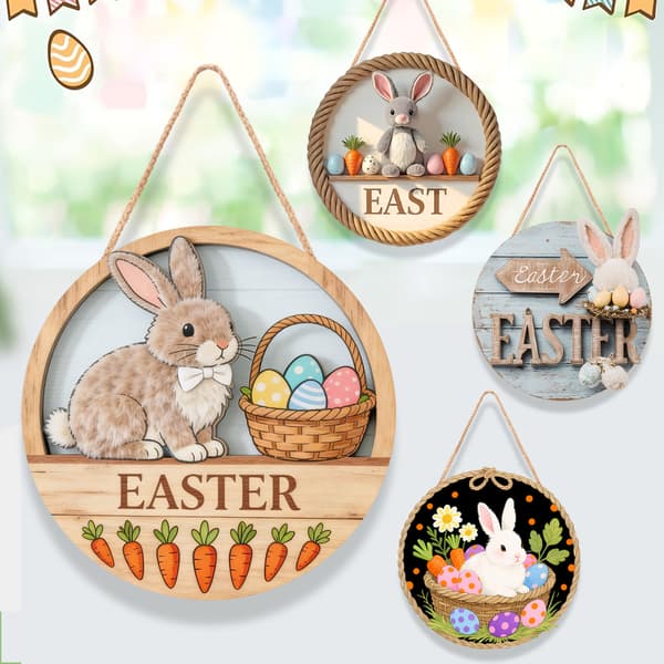 Wooden Easter Decoration: Circular Door Sign with Rabbit and Easter Egg VB-1 VB-1 30*30*0.5