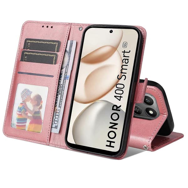 For Honor 400 Smart Case Wallet PU Leather Folio Flip Phone Cover (Pink)