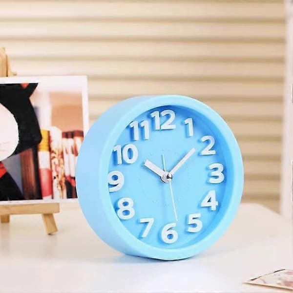 Tyst väckarklocka för flickor/pojkar, enkel design Round Blue