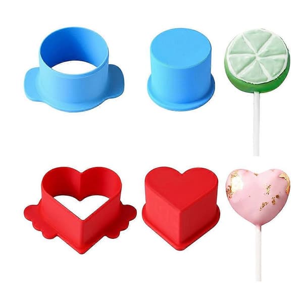 Sirkel- og hjertekakekutter og -skyver, 3D-printede kakeformer, for hjemmebaking Blue  Red