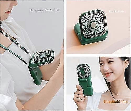 Sammenfoldelig halsventilator, bærbar USB genopladelig LED-ventilator til mobiltelefonholder green