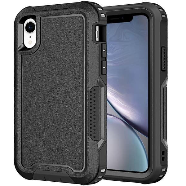 For iPhone XR 3 in 1 PC + TPU Shockproof Phone Case Black