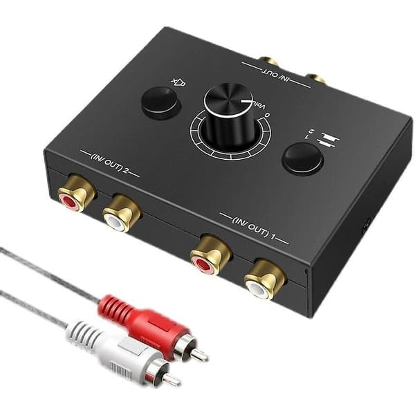 Portable Stereo Audio Switcher with Mute Button, 2x1 and 1x2 DB Switch for RCA Left/Right Audio Signals