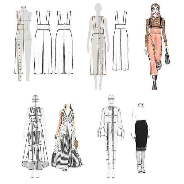 Modeillustration Linjaler Skisstackmallar Linjal Sömnad Humanoida Mönster Design Klädmätning