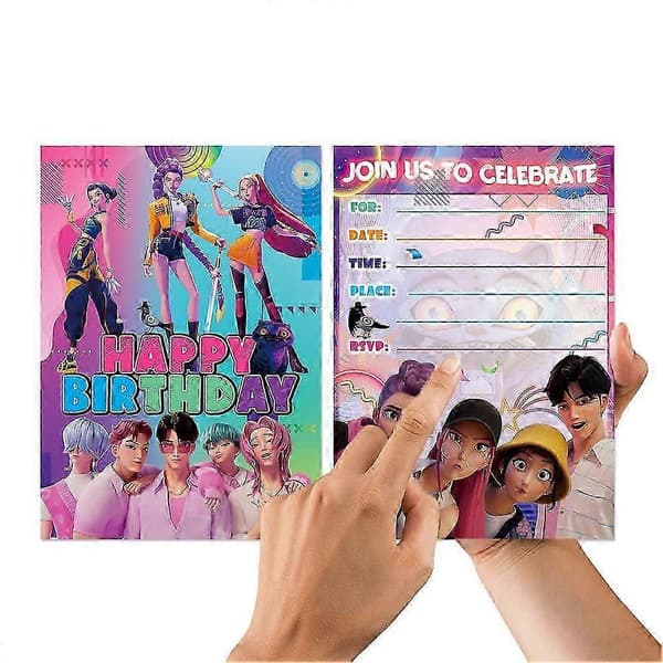 K-Pop-tema 12 invitasjonskort med konvolutter og klistremerker, rosa 24pcs