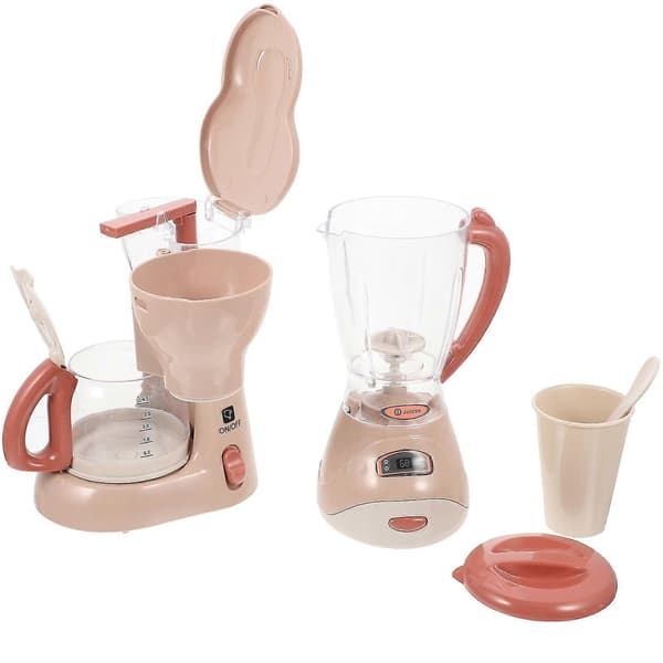 This 2-piece kids' kitchen toy set includes kitchen appliances, a coffee maker, and a juicer, complete with light and sound effects.
