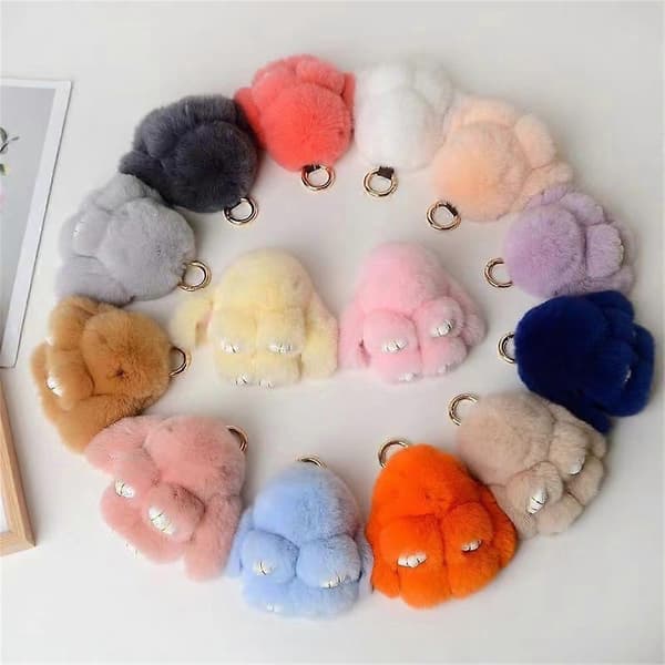 Cute Plush Bunny Plush Toy Keychain Bag Charm Red bean paste color