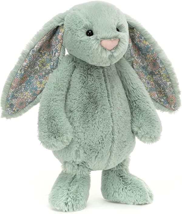 Jellycat Green Floral Bunny Flat Toy, medium size, 36cm