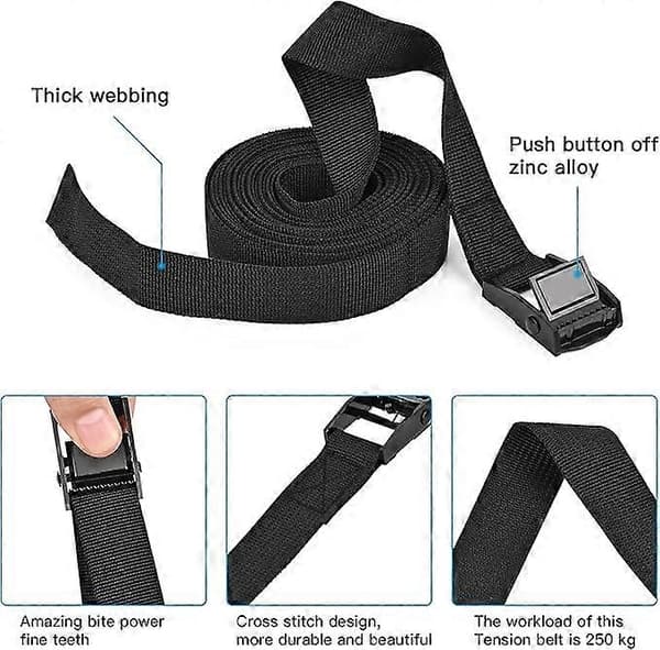 Spændestropper - Surringsrem - Spændebånd - Bindestropper - med spænde - 1 meter 25MM - Sort - nylon