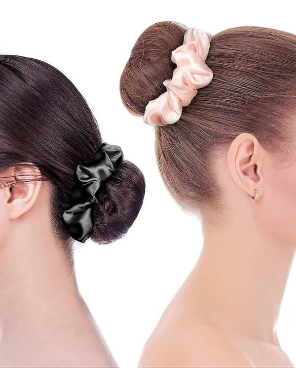 100% ren silke-scrunchie til kvinder og piger, glat til krøllet hår, silke donut hårelastikker, elastiske hestehaleholdere