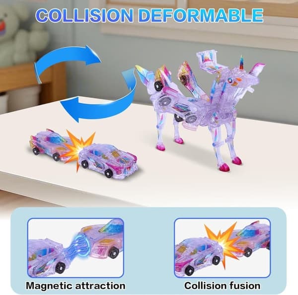 Magnetisk Transformerende Bil Enhjørning – Transformer Bil 2-i-1 Robotlegetøj til Drenge & Piger Iridescent Gradient Blue
