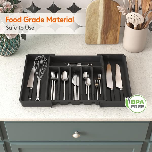 Cutlery Tray Organizer, Extendable Cutlery Tray for Kitchen, BPA-free Cutlery Tray, Adjustable Plastic Storage, Large, Black