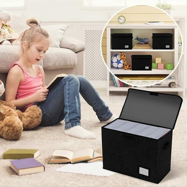 Comic Book Storage Boxes, Foldable Comic Book Box with Lid, Book Box for [YJD] Black
