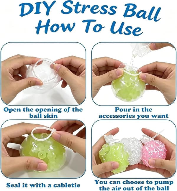 DIY Refillable Stress Ball Kit - Empty Squishy Balls with Inflation Tool and Vacuum Pump, Creative Stress Relief Kit for Kids and Adults