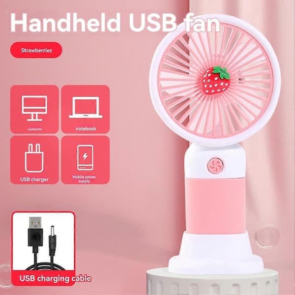 Mini USB Håndholdt Vifte Multifunksjonell Skrivebord med Stativ Elektrisk Vifte Studenter Utendørs Bærbar Liten Vifte A Pink