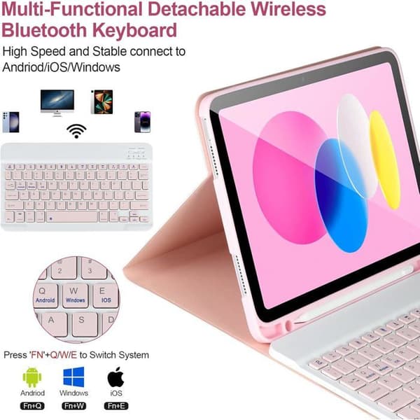Franskt tangentbordsfodral för iPad 11:e/10:e generationen (A16 2025 11-tum/10:e generationen 2022 10,9-tum) - Rosa