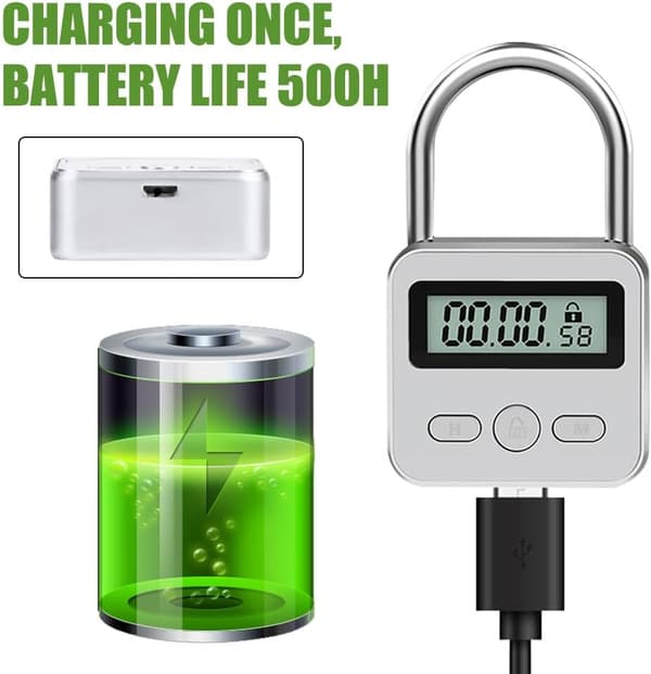 2025 Latest Model Digital Time Lock, Time Lock with Rope and LCD Display, USB Rechargeable Intelligent Time Lock, Time Lock Padlock for Co